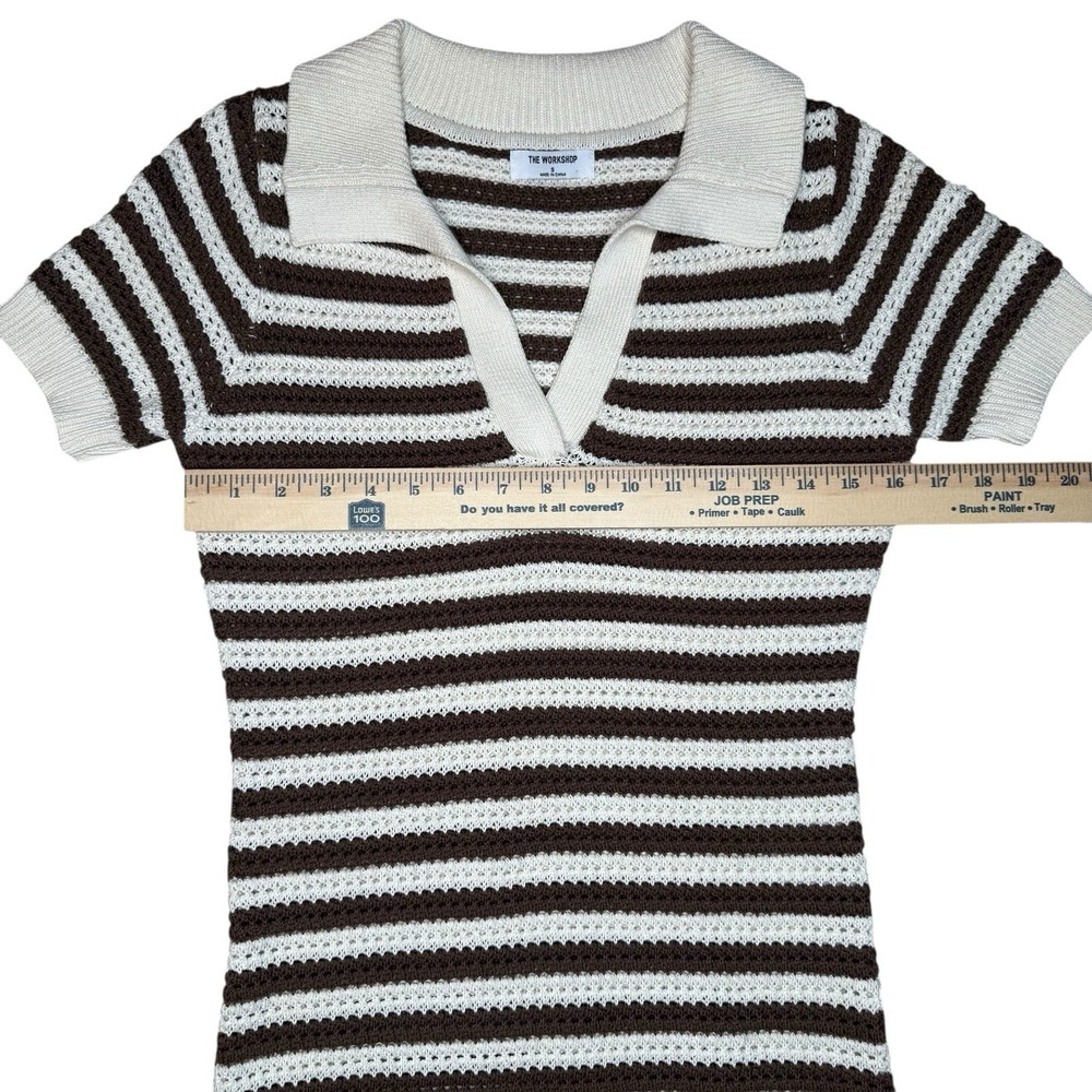 The‎ Workshop Crocheted Midi Dress S Brown Striped Collared Retro Cotton Knit - Picture 6 of 9